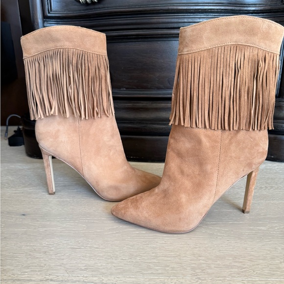 Nine West Tries Pointed Toe Ankle Booties Cognac Suede Size 10 - Picture 7 of 11